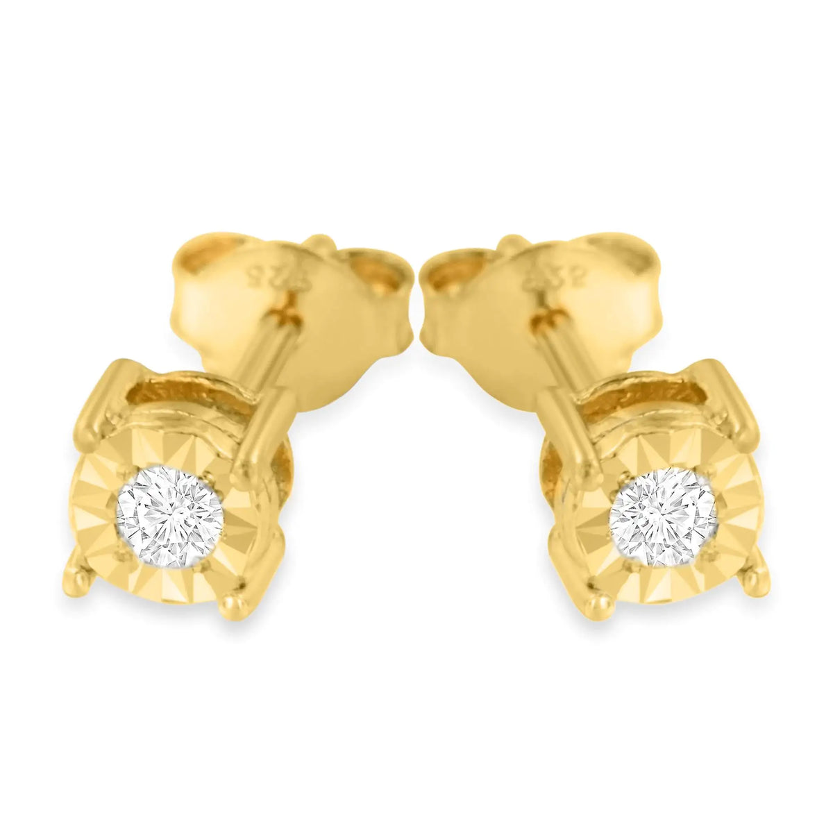 Pendientes de botón engastados milagrosamente con diamantes redondos casi incoloros de 1/5 quilates en plata esterlina 925