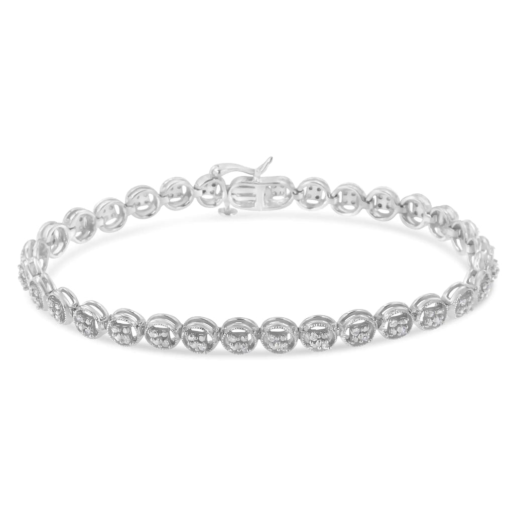 Pulsera de tenis con eslabones en forma de rueda de 7" y diamantes de 1/4 ct en plata esterlina 925 (color IJ, claridad I2-I3)