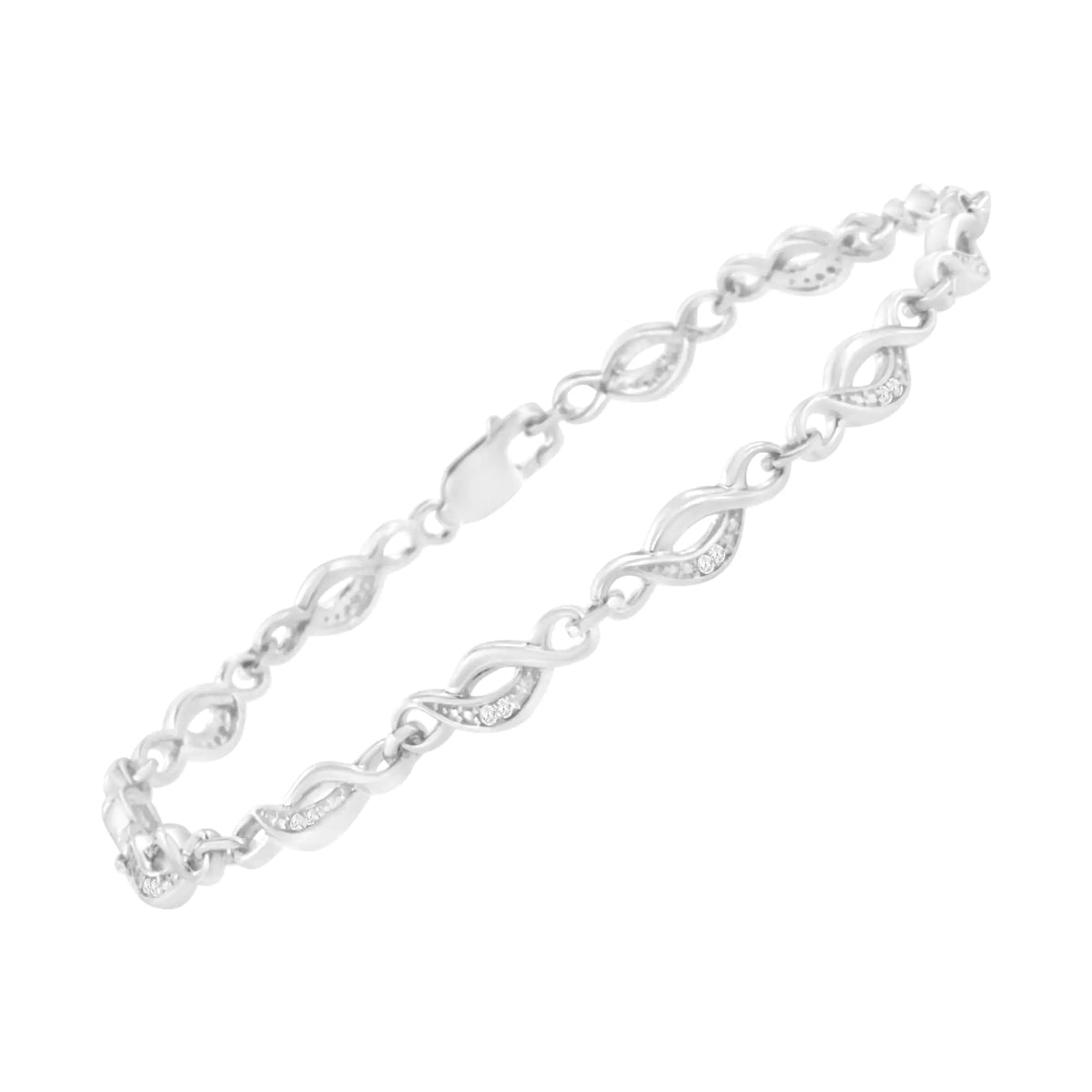 Pulsera de eslabones infinitos con detalles de diamantes de talla redonda engastados en garras en plata de ley 925 (color IJ, claridad I2-I3) - Tamaño 7,25"