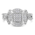 .925 Sterling Silver 1/3 Cttw Diamond Square-in-Circle Composite Cluster Ribbon Shank Fashion or Cocktail Ring (I-J Color, I3 Clarity)