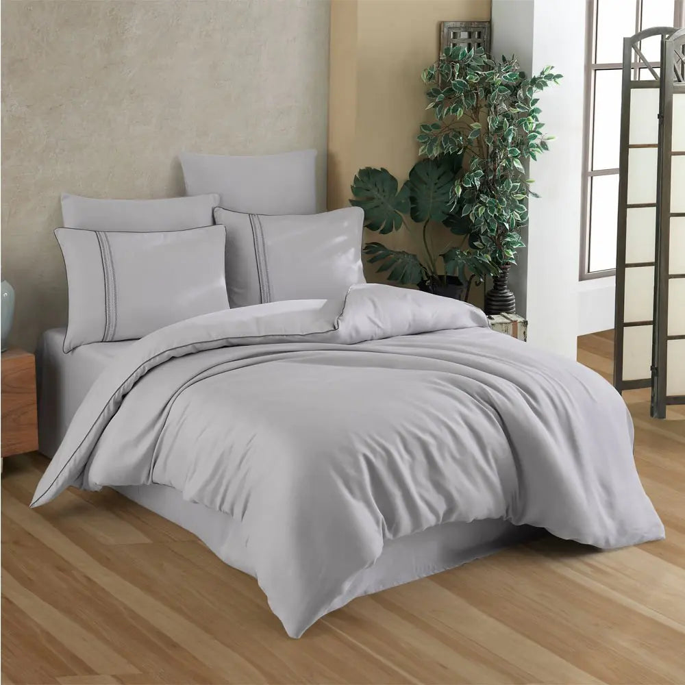 Juego de cama doble de seda modal Hobby, gris claro