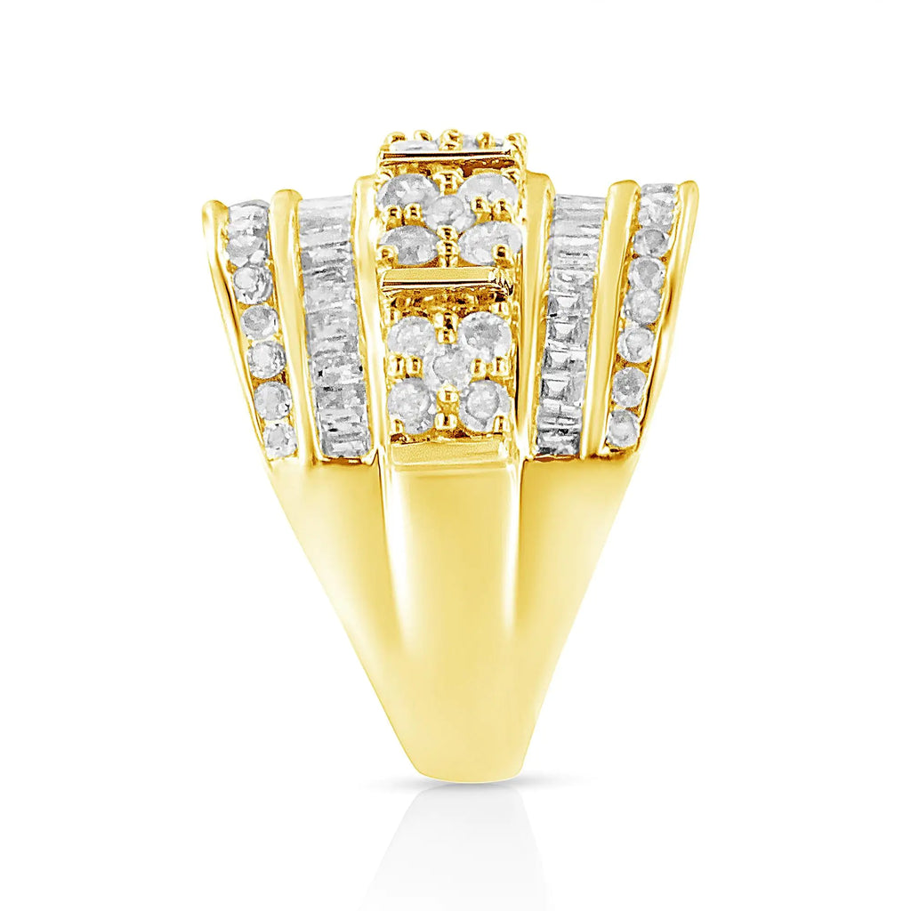 Anillo de cóctel de moda cónico con diamantes de talla baguette y redonda de 2,0 ct en plata esterlina 925 con múltiples filas y engaste en canal (color IJ, claridad I3)