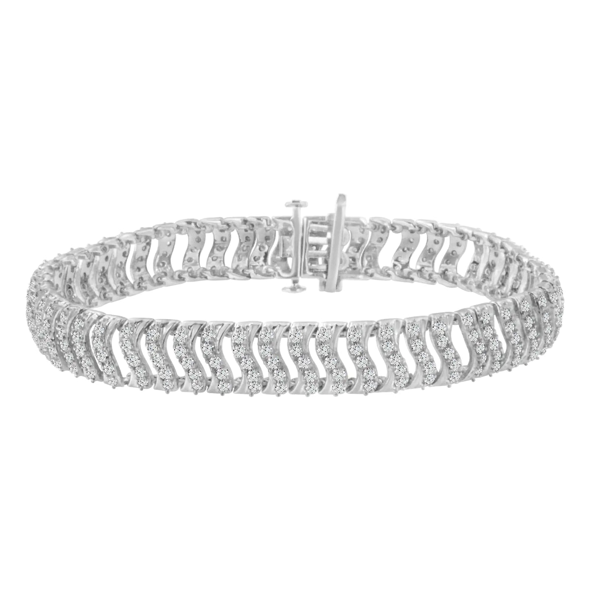 Pulsera de eslabones ondulados en forma de chevron con diamantes de 3,0 ct en plata de ley 925 (color IJ, claridad I1-I2) - 7,25