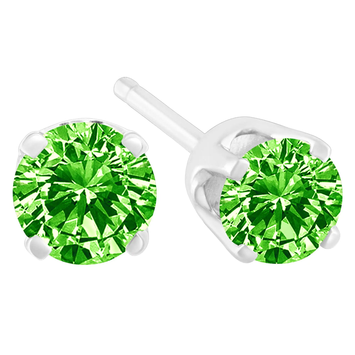 Aros clásicos de 4 puntas con diamantes verdes de talla brillante de 1/5 ct en plata esterlina 925 (color elegante mejorado, claridad I2-I3)