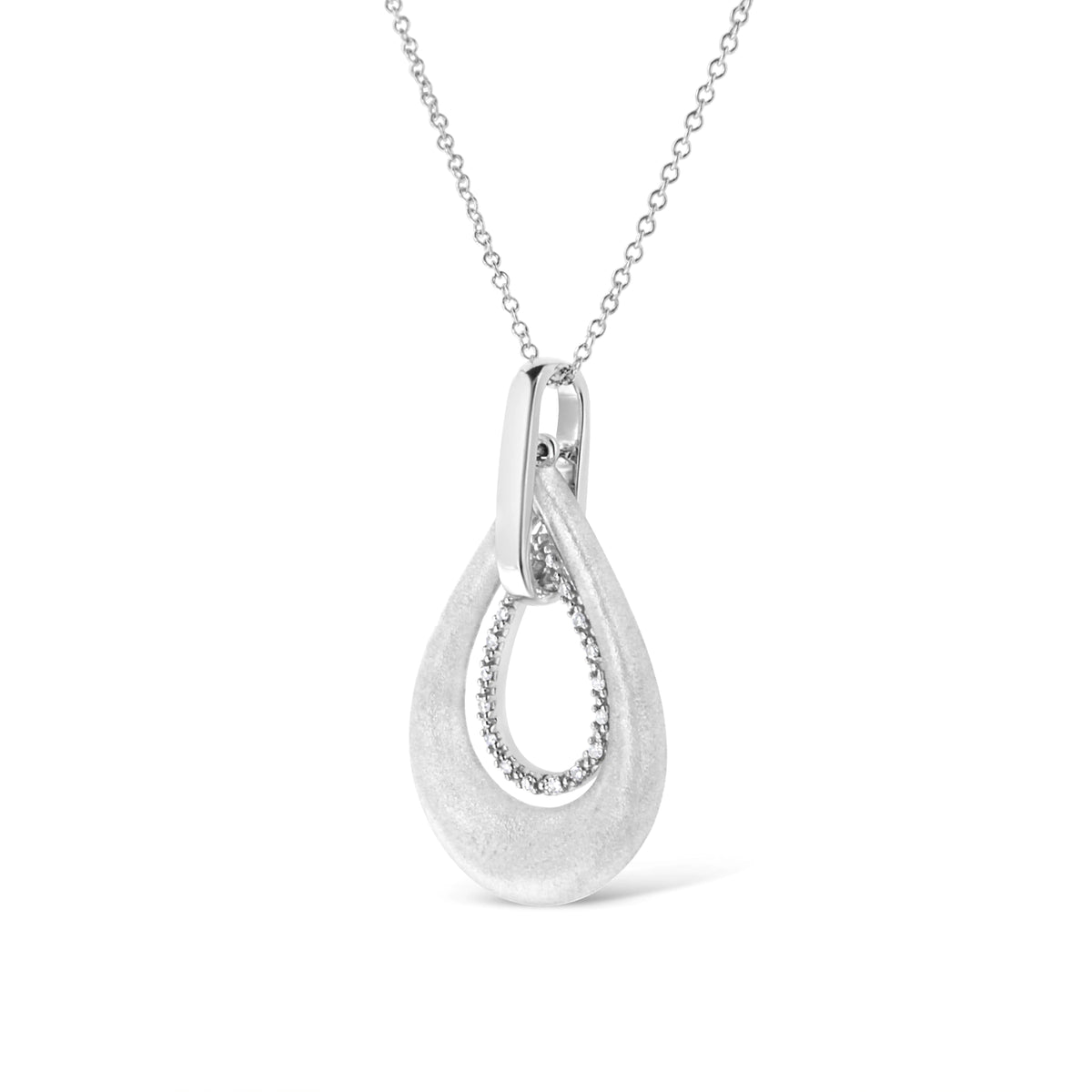 Collar con colgante de 18" con diseño de gota doble y detalles de diamantes engastados en puntas en plata de ley 925 (color IJ, claridad I1-I2)