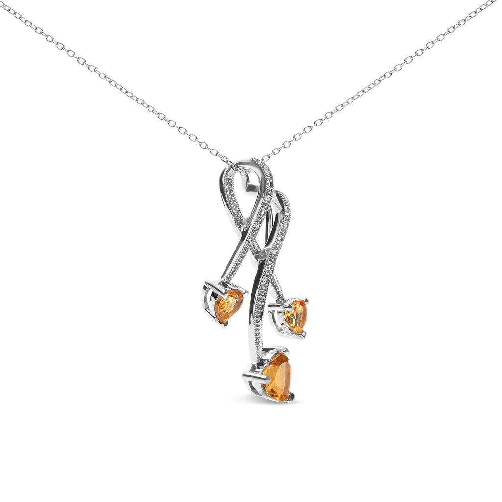 Collar con colgante en espiral de 45 cm con forma de corazón de citrino y detalles de diamantes en plata de ley 925 (color HI, claridad SI1-SI2)