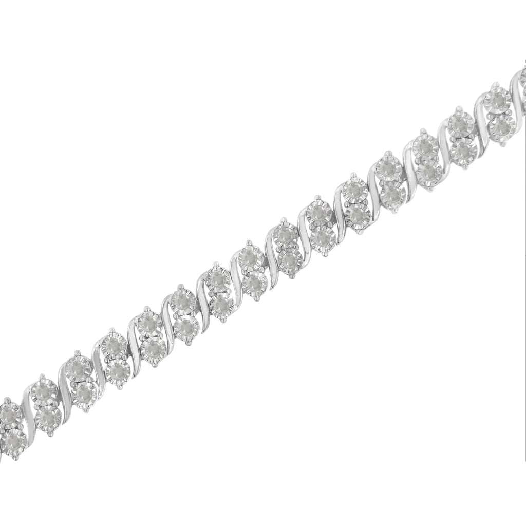 Pulsera de tenis con eslabones en forma de S y diamantes de 2,0 ct en plata de ley 925 (color IJ, claridad I3) - 7"