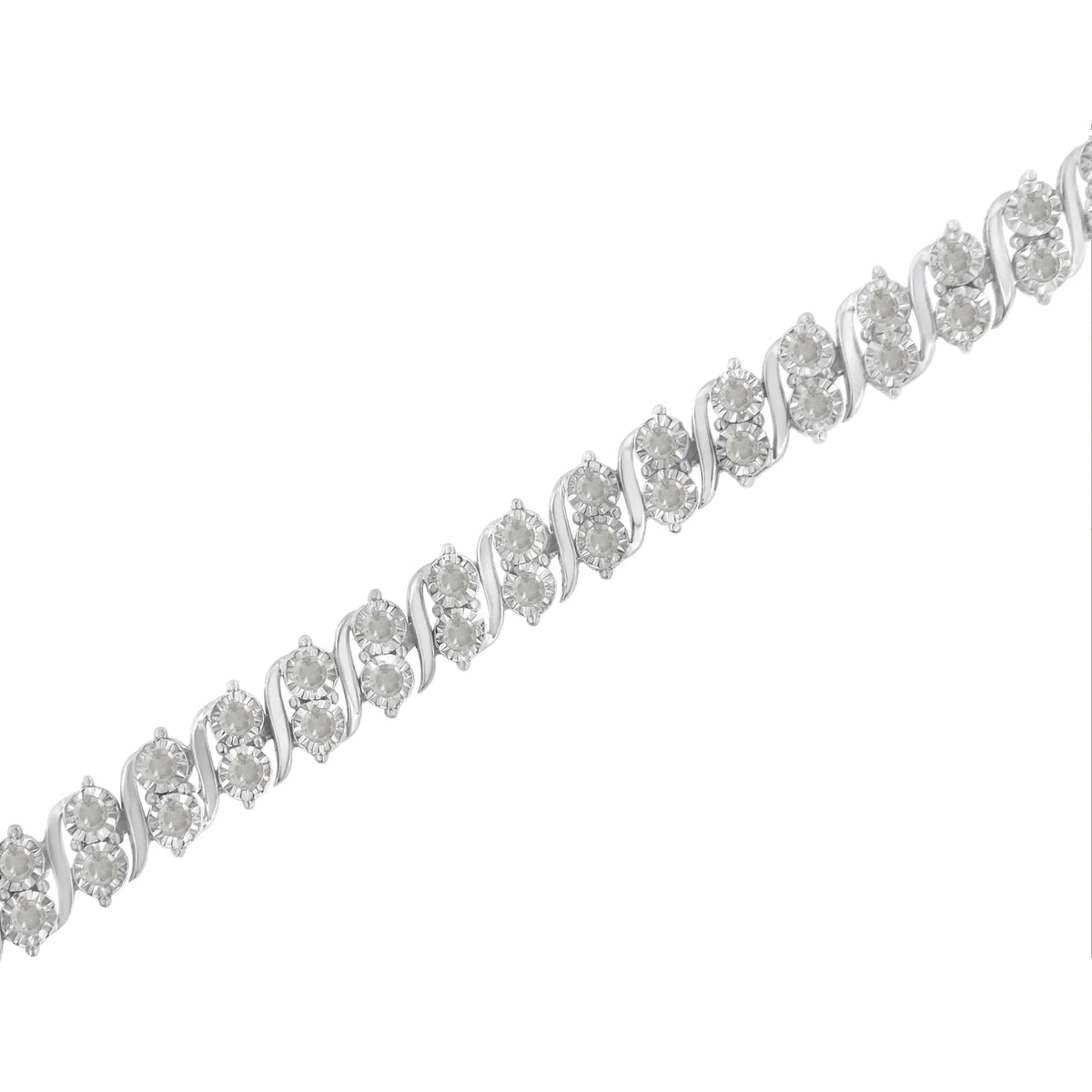 Pulsera de tenis con eslabones en forma de S y diamantes de 2,0 ct en plata de ley 925 (color IJ, claridad I3) - 7"