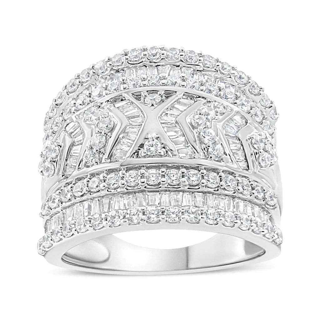 Anillo de plata de ley 925 con borde de diamante de varias filas y 2,0 quilates (color JK, claridad I3)