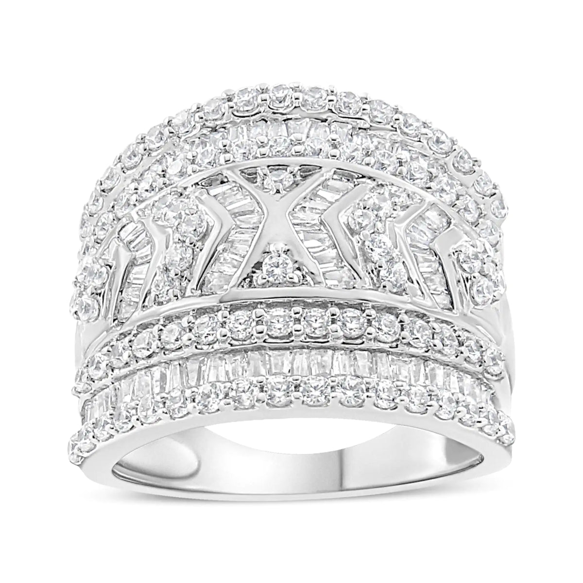 Anillo de plata de ley 925 con borde de diamante de varias filas y 2,0 quilates (color JK, claridad I3)