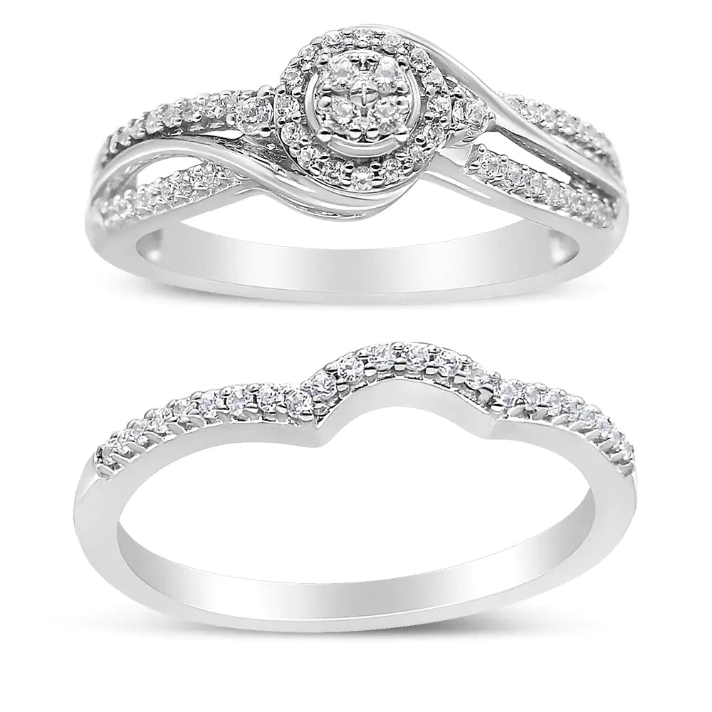Anillo y banda nupcial con marco de diamantes compuestos de 1/3 ct en plata esterlina 925 (color IJ, claridad I2-I3)