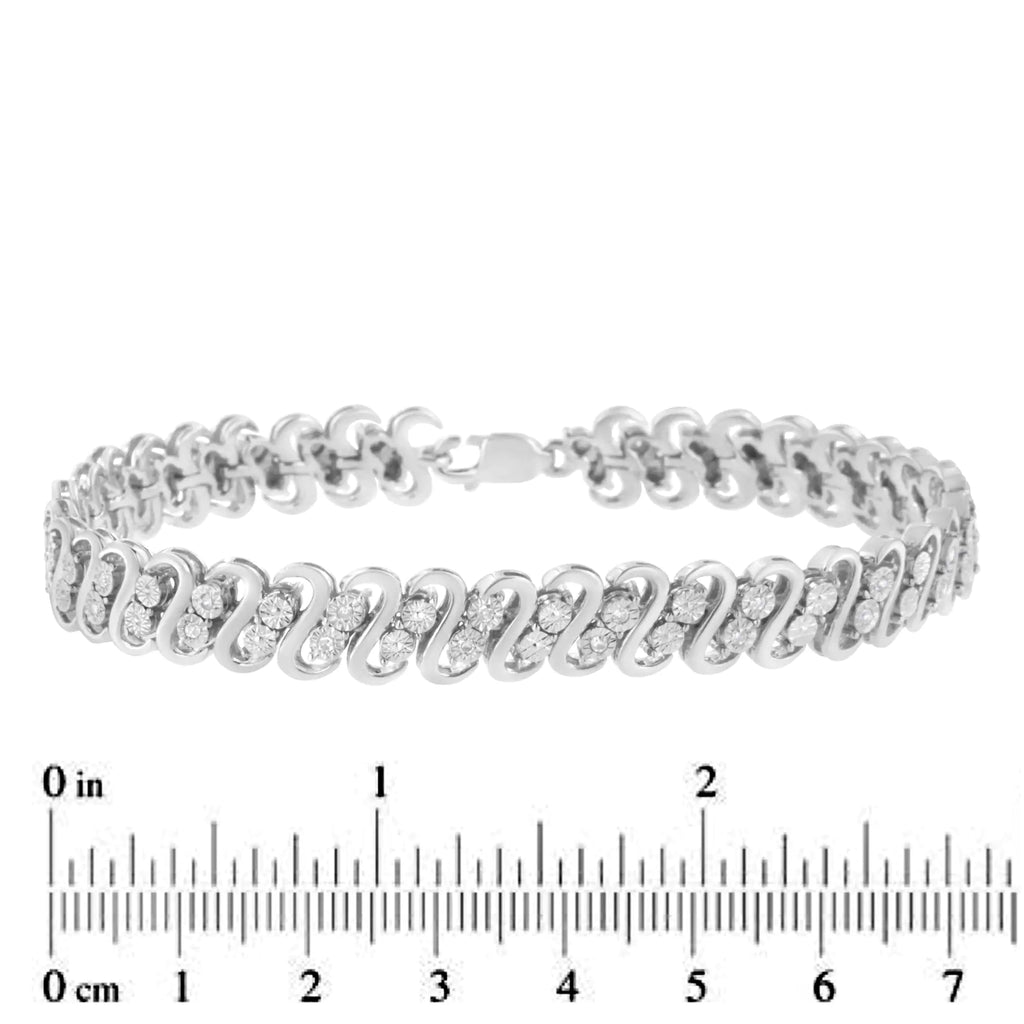 Pulsera de eslabones en forma de S con doble hilera de diamantes de talla redonda de 1/4 cttw en plata de ley 925 (color IJ, claridad I2-I3) - Tamaño 7,25"