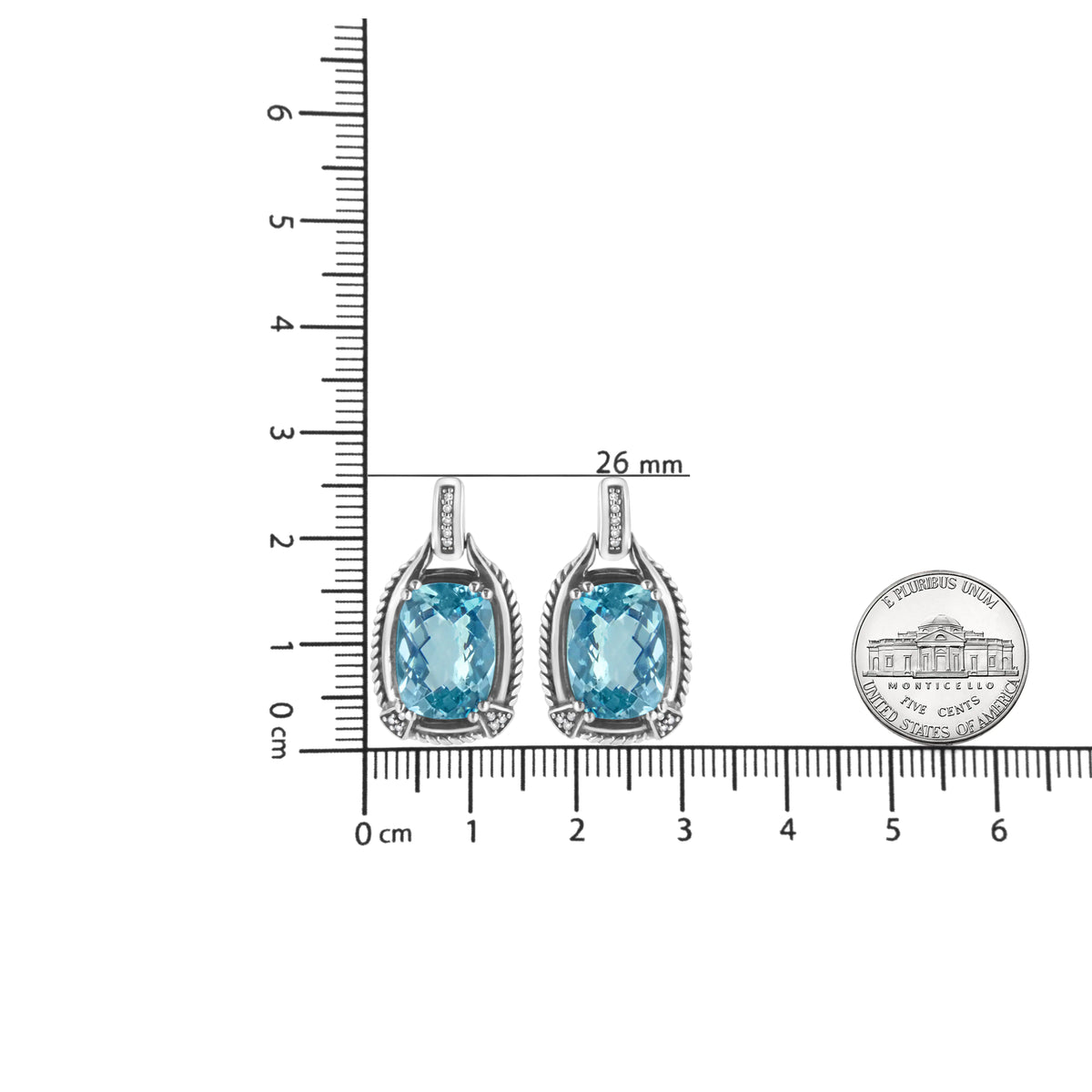 Aros colgantes con topacio azul de talla cojín de 14 x 10 mm y detalle de diamante en plata de ley 925 (color IJ, claridad I1-I2)