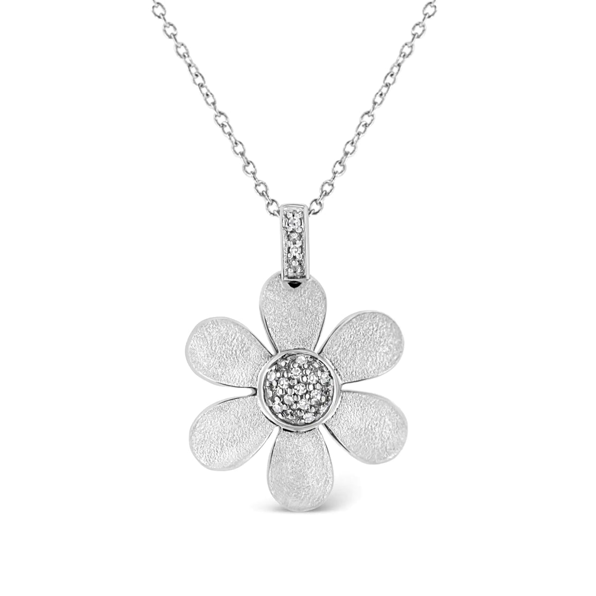 Collar con colgante de flor de 18" con detalles de diamantes engastados en pavé en plata esterlina 925 (color IJ, claridad I1-I2)