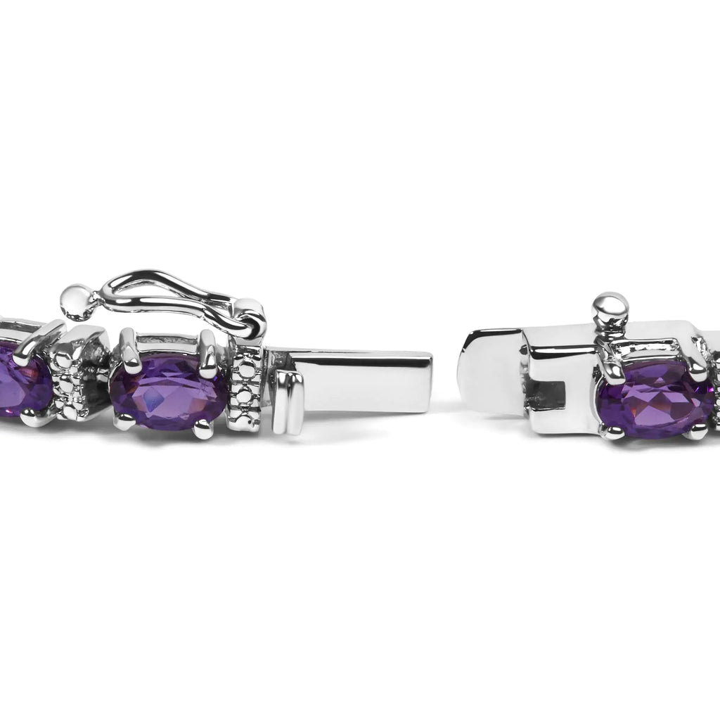 Bracelet tennis en argent sterling 925 avec améthyste ovale alternée et diamant blanc de 9 1/2 ct (couleur IJ, clarté I3) - 7,25 pouces