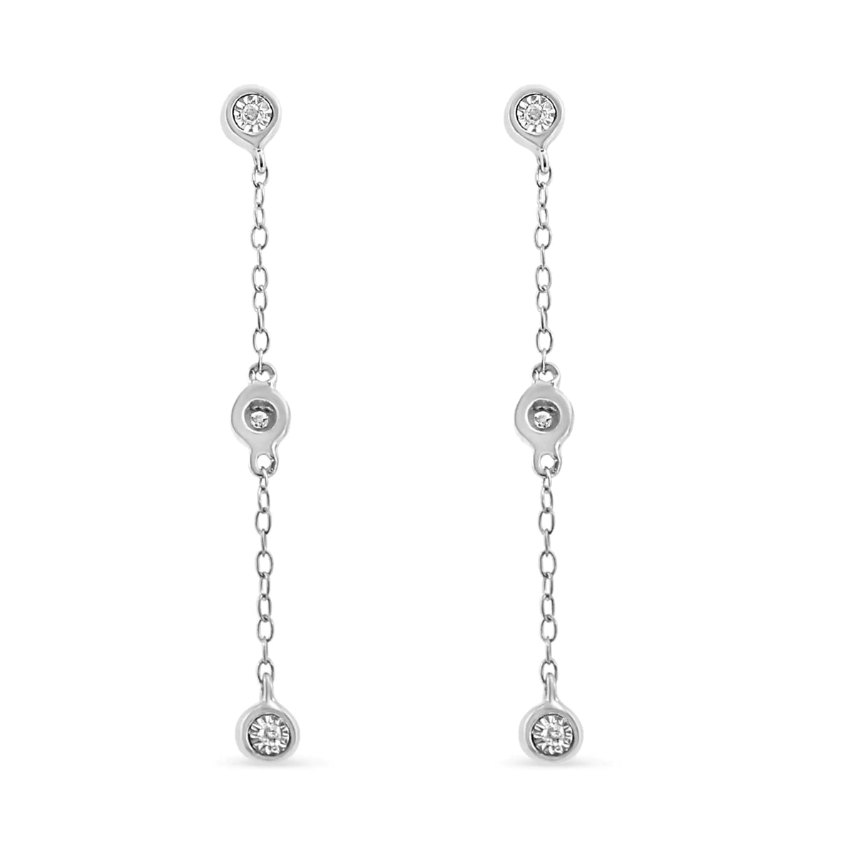 .925 Sterling Silver Miracle Set Diamond Accent 3-Stone Drop and Dangle Earring (I-J Color, I3 Clarity)