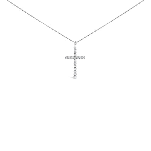 Collar con colgante clásico de cruz de diamantes de 1,0 ct y 45 cm en plata de ley 925 (color IJ, claridad I2-I3)