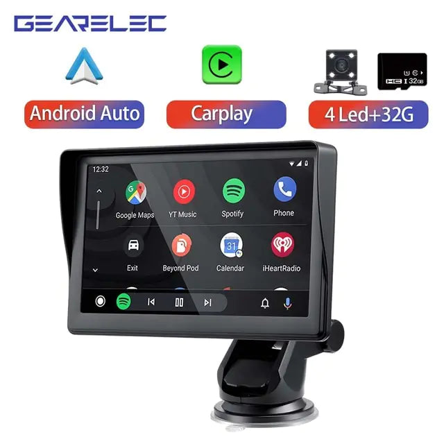 Reproductor multimedia de vídeo y radio universal para coche de 7 pulgadas con Apple CarPlay y Android Auto inalámbricos portátiles