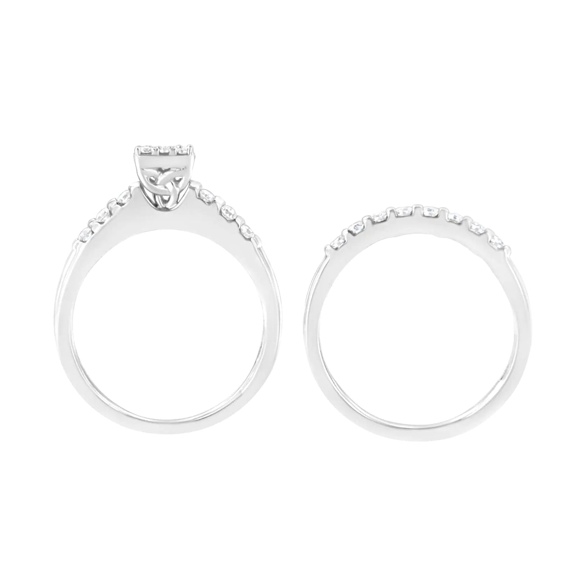 Anillo de compromiso y banda de diamantes cultivados en laboratorio de 3/4 ct en plata esterlina 925 (color FG, claridad VS2-SI1)