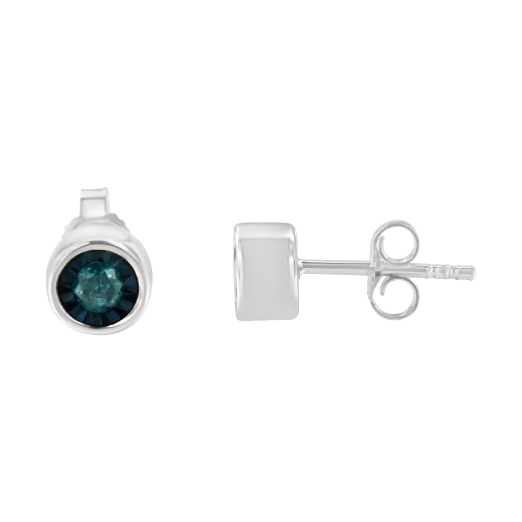 Aros con diamantes azules de talla brillante de 1/5 ct engastados en forma de milagro en plata de ley 925 (color elegante, claridad I2-I3)