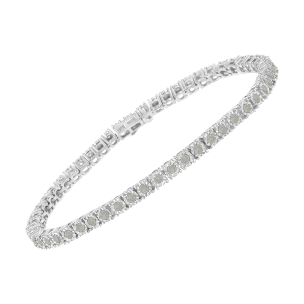 Pulsera de tenis con placa milagrosa engastada con ilusión de diamantes de 2,0 ct en plata esterlina 925 (color IJ, claridad I3) - 7"