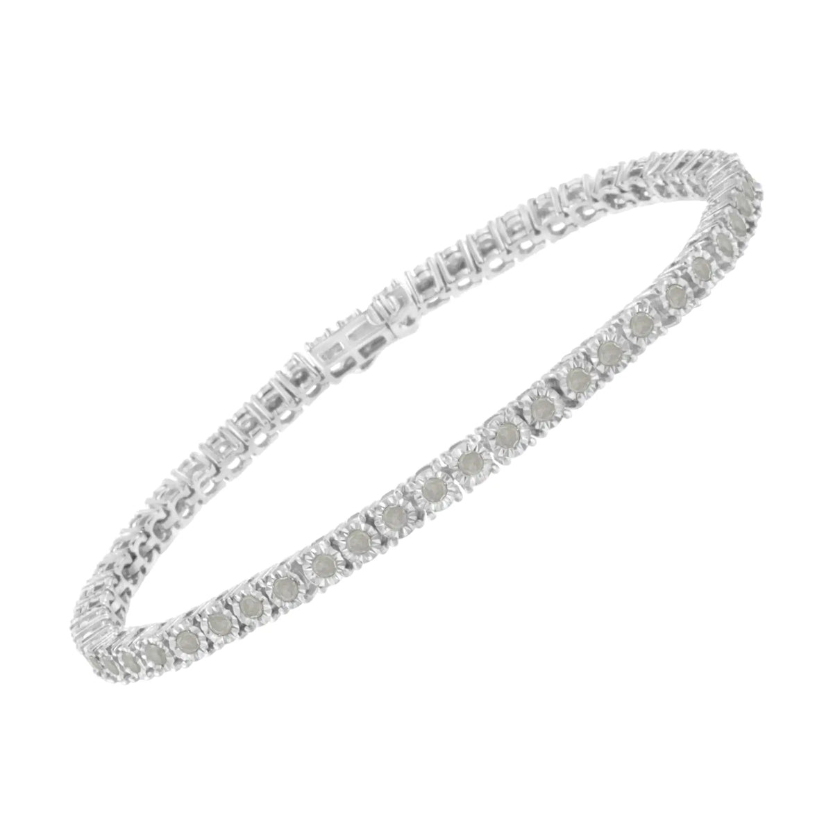 Pulsera de tenis con placa milagrosa engastada con ilusión de diamantes de 2,0 ct en plata esterlina 925 (color IJ, claridad I3) - 7"