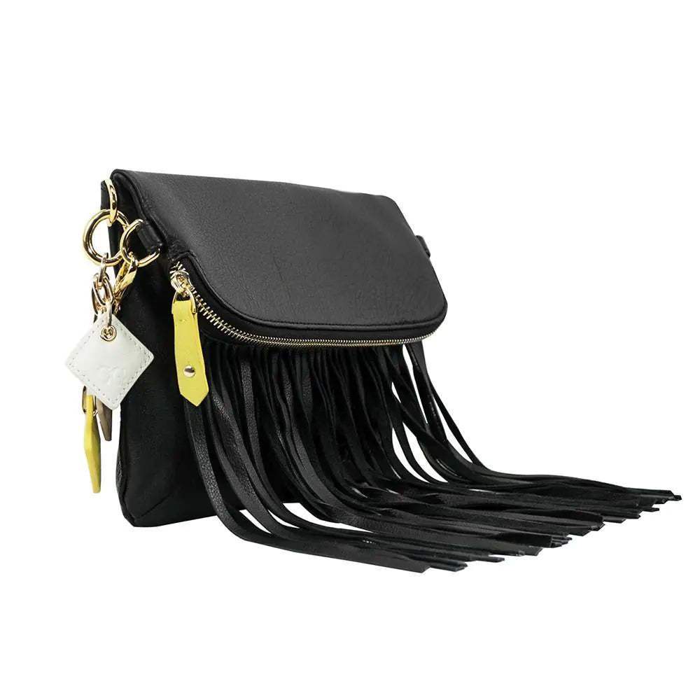 Bolso de piel con flecos Flamingo - Negro medianoche