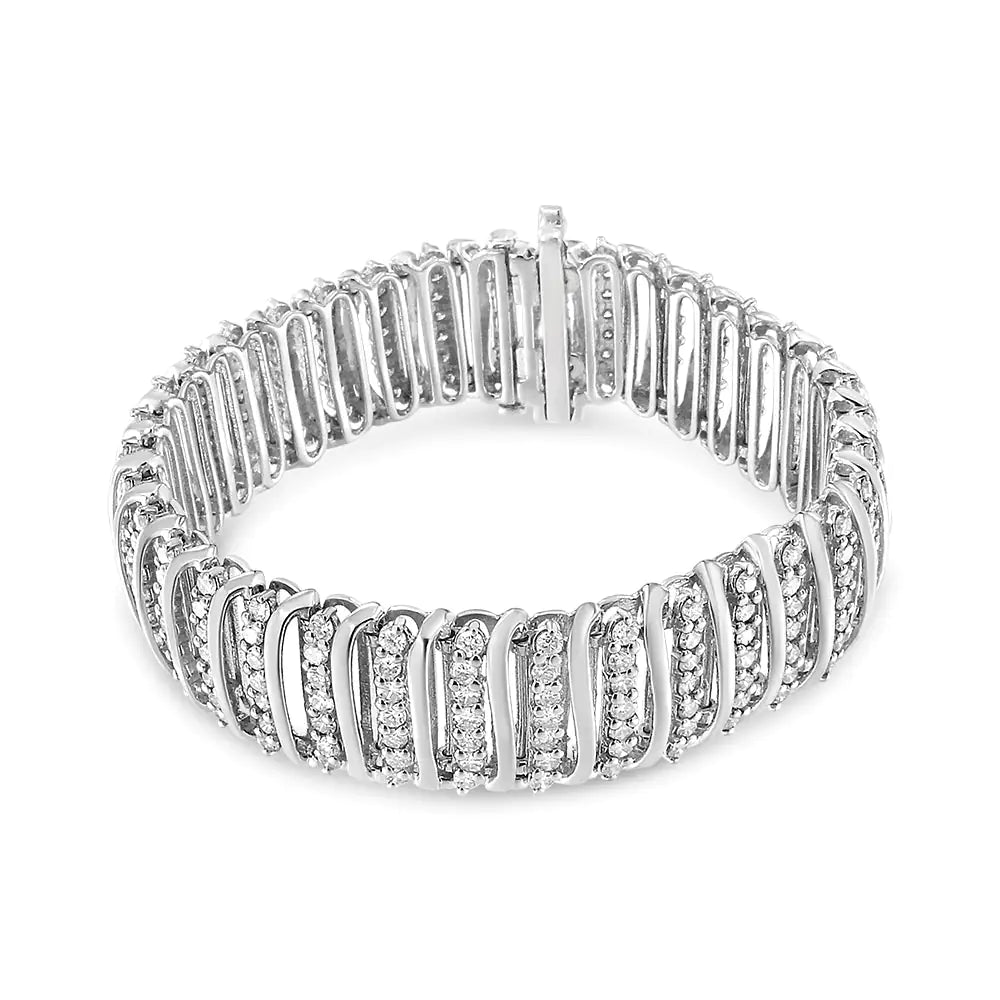 Bracelet tennis en argent sterling 925 avec diamants de 8 1/2 ct et 7 rangées de chevrons à maillons incurvés en forme de « S » (couleur IJ, clarté I1-I2) - 7,25"