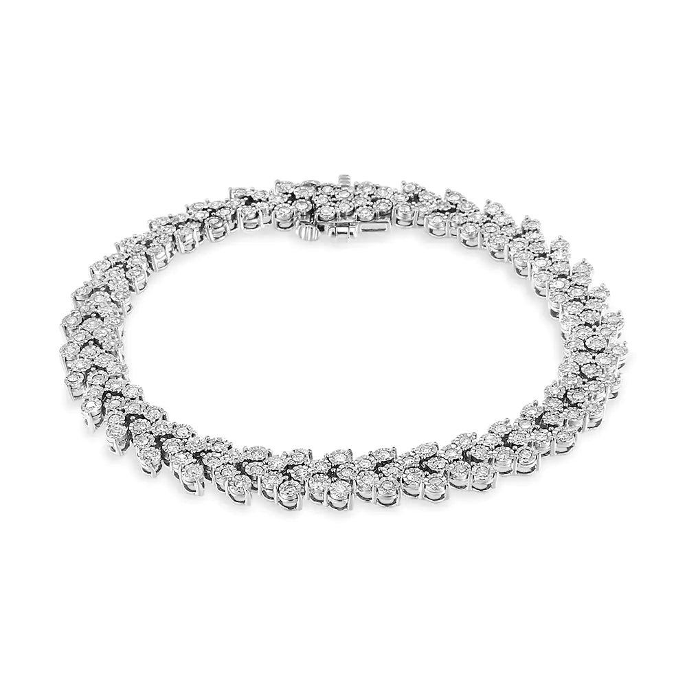 Pulsera de eslabones de corona de laurel con diamantes engastados en plata de ley 925 de 2,00 ct (color IJ, claridad I3) - 7,25"