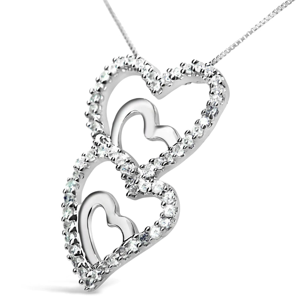 Collier avec pendentif double cœur dans le cœur en argent sterling 925 3/8 ct avec diamant rond de 45,7 cm (couleur IJ, clarté I3)