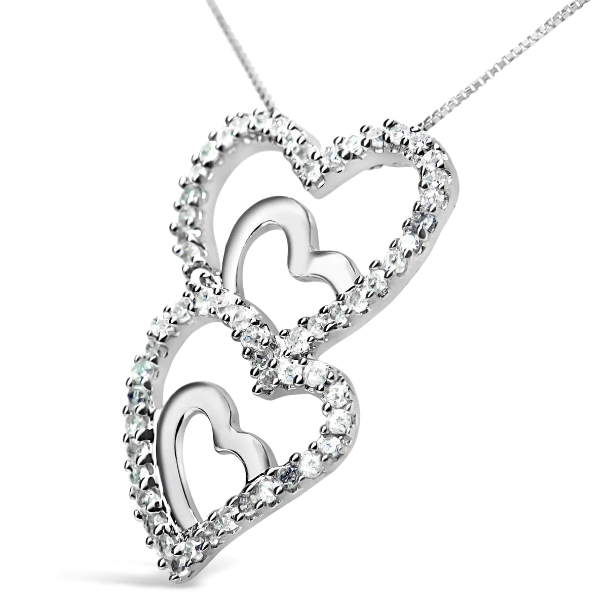 Collar con colgante de corazón doble de diamantes redondos de 3/8 quilates en plata de ley 925 de 18 in (color IJ, claridad I3)