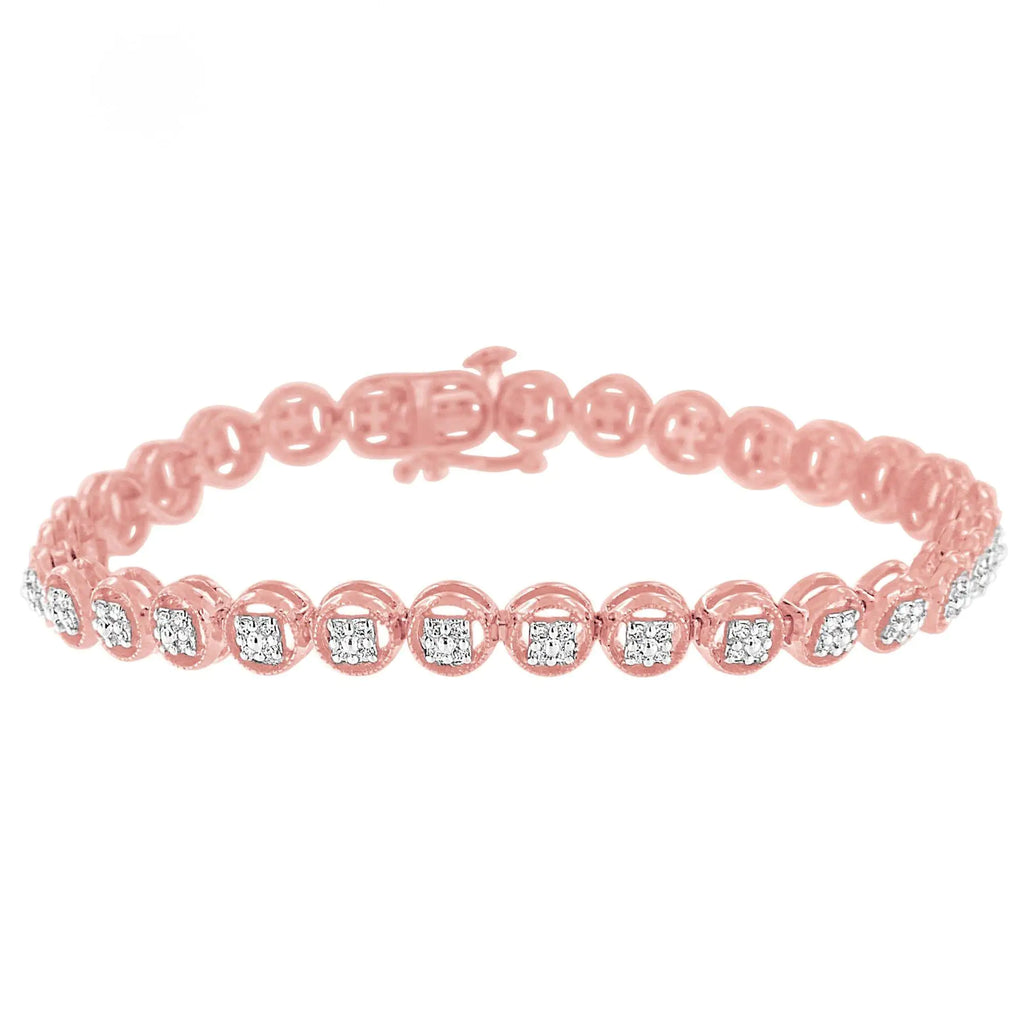 Pulsera de tenis con eslabones en forma de rueda de 7" y diamantes de 1/4 ct en plata esterlina 925 (color IJ, claridad I2-I3)