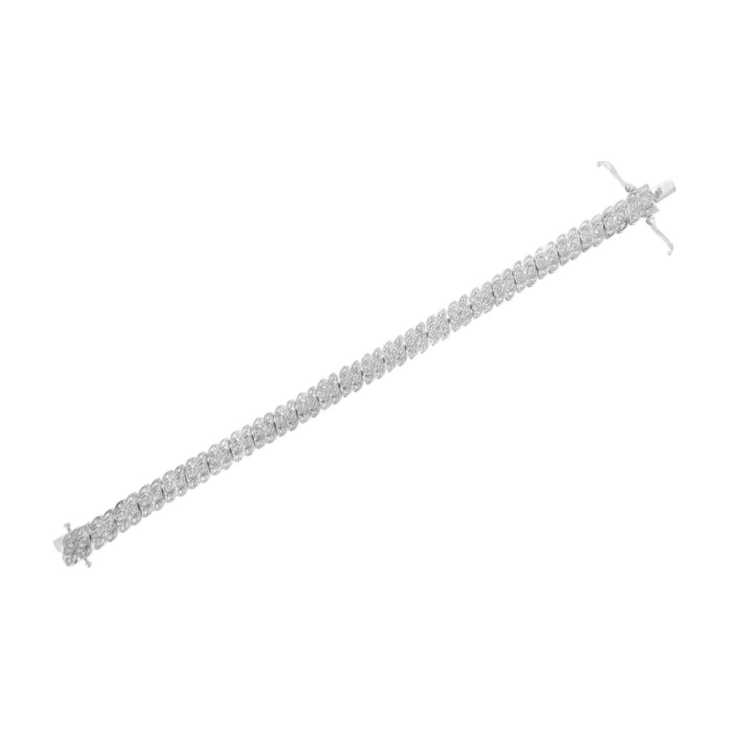 Bracelet tennis en argent sterling 925 de 1,0 ct avec diamants taille ronde, feuille et maillons en forme de poire (couleur IJ, pureté I2-I3) - 7,25"