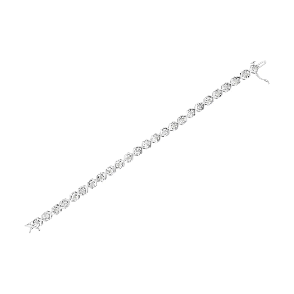 Pulsera de eslabones en forma de "X" con diamantes engastados milagros de 1/4 ct en plata esterlina 925 (color IJ, claridad I3) - 7,25"