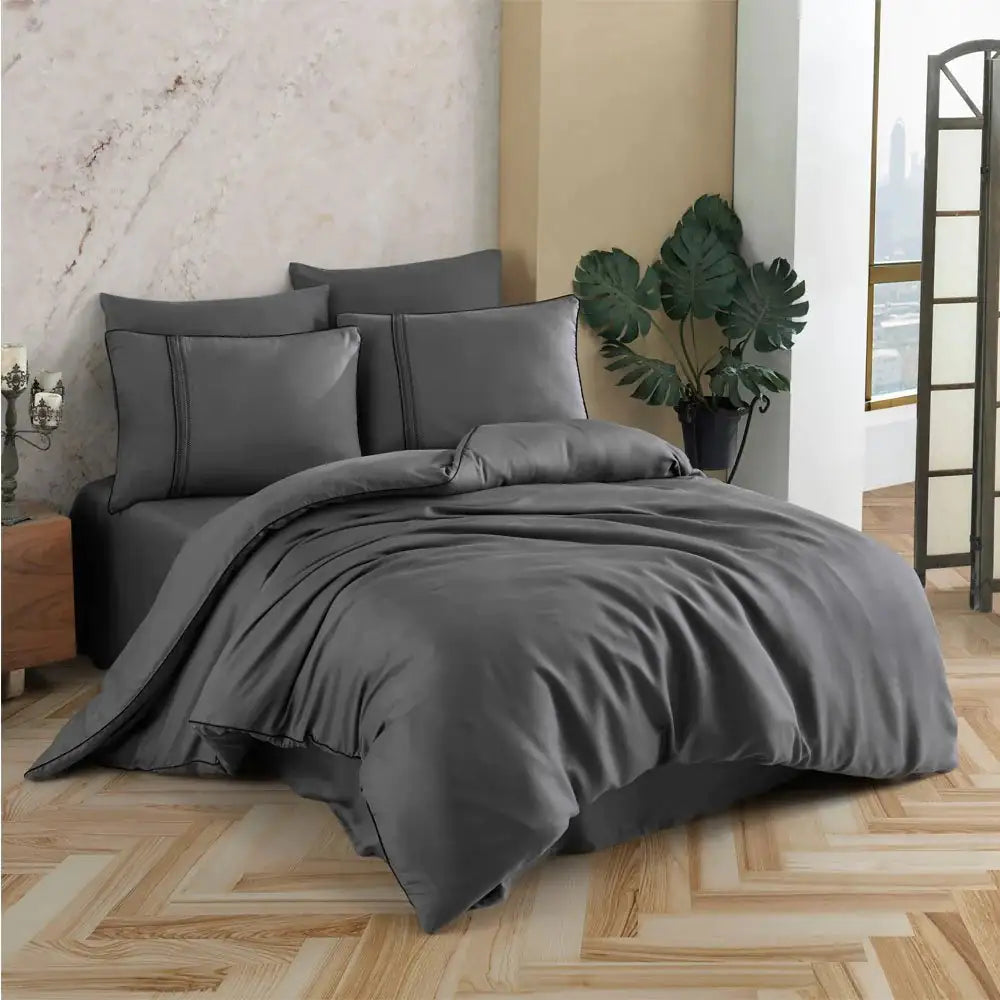Juego de cama doble de seda modal Hobby, color carbón