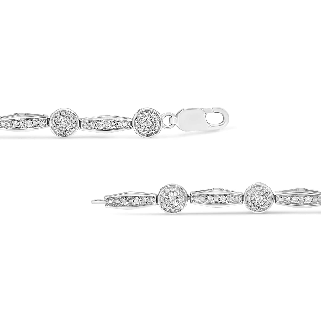 Bracelet à maillons halo en forme de cercle et de rectangle en argent sterling 925 1/4 ct (couleur IJ, pureté I2-I3) - 7,25"