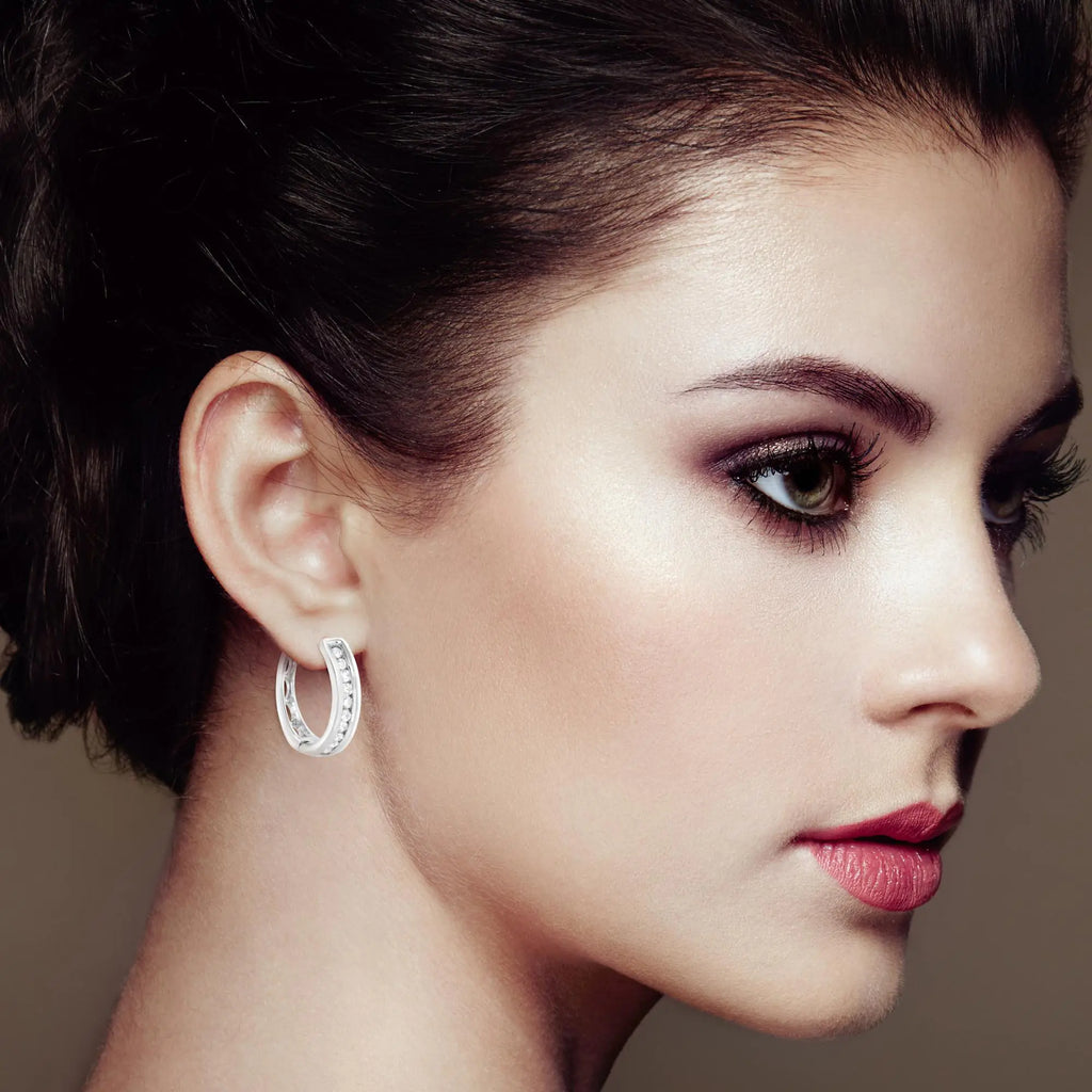 Aros tipo aro con diamantes cultivados en laboratorio de 1/4 ct en plata esterlina 925 (color FG, claridad VS2-SI1)