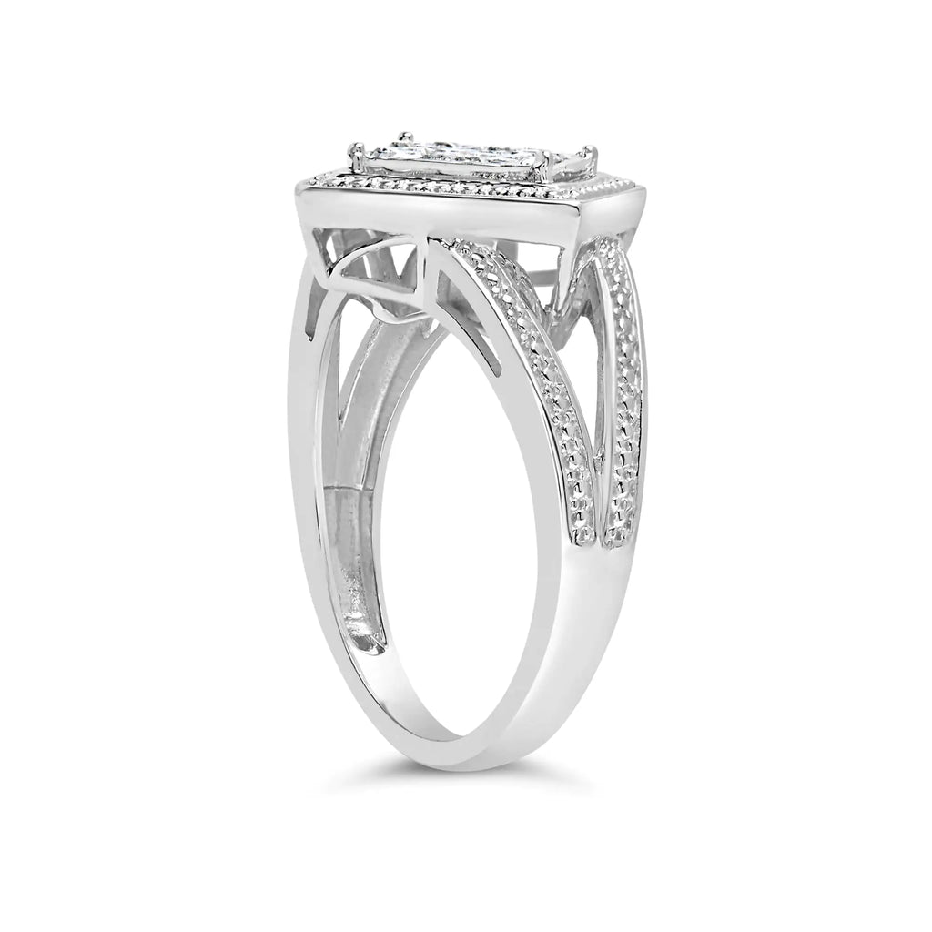 Bague en argent sterling 925 avec diamants taille princesse invisibles de 1/3 ct et halo perlé (couleur HI, clarté SI1-SI2)