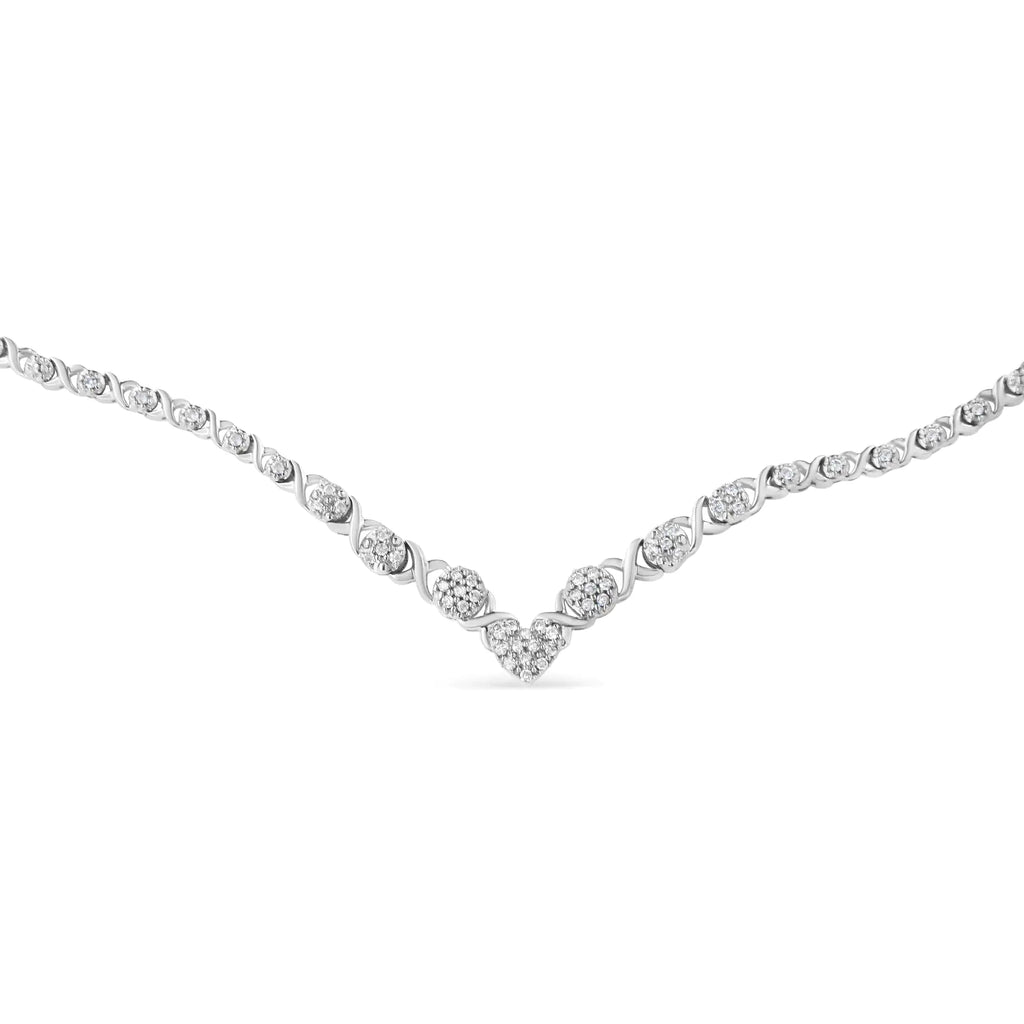 Collar llamativo de 18" con centro en forma de corazón y diamantes redondos engastados en garras de 1/2 ctw en plata esterlina 925 (color IJ, claridad I3)