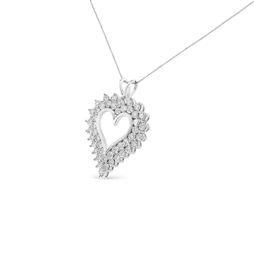 Collar con colgante de corazón de 18" con diamantes compuestos de talla redonda de 4 quilates y doble fila en plata de ley 925 (color KL, claridad I1-I2)