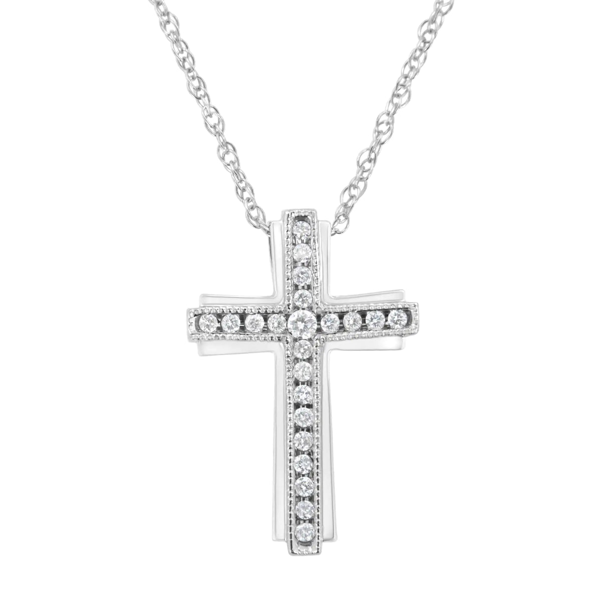 Collar con colgante en forma de cruz de diamantes cultivados en laboratorio de 1/4 ct en plata esterlina 925 (color FG, claridad VS2-SI1)