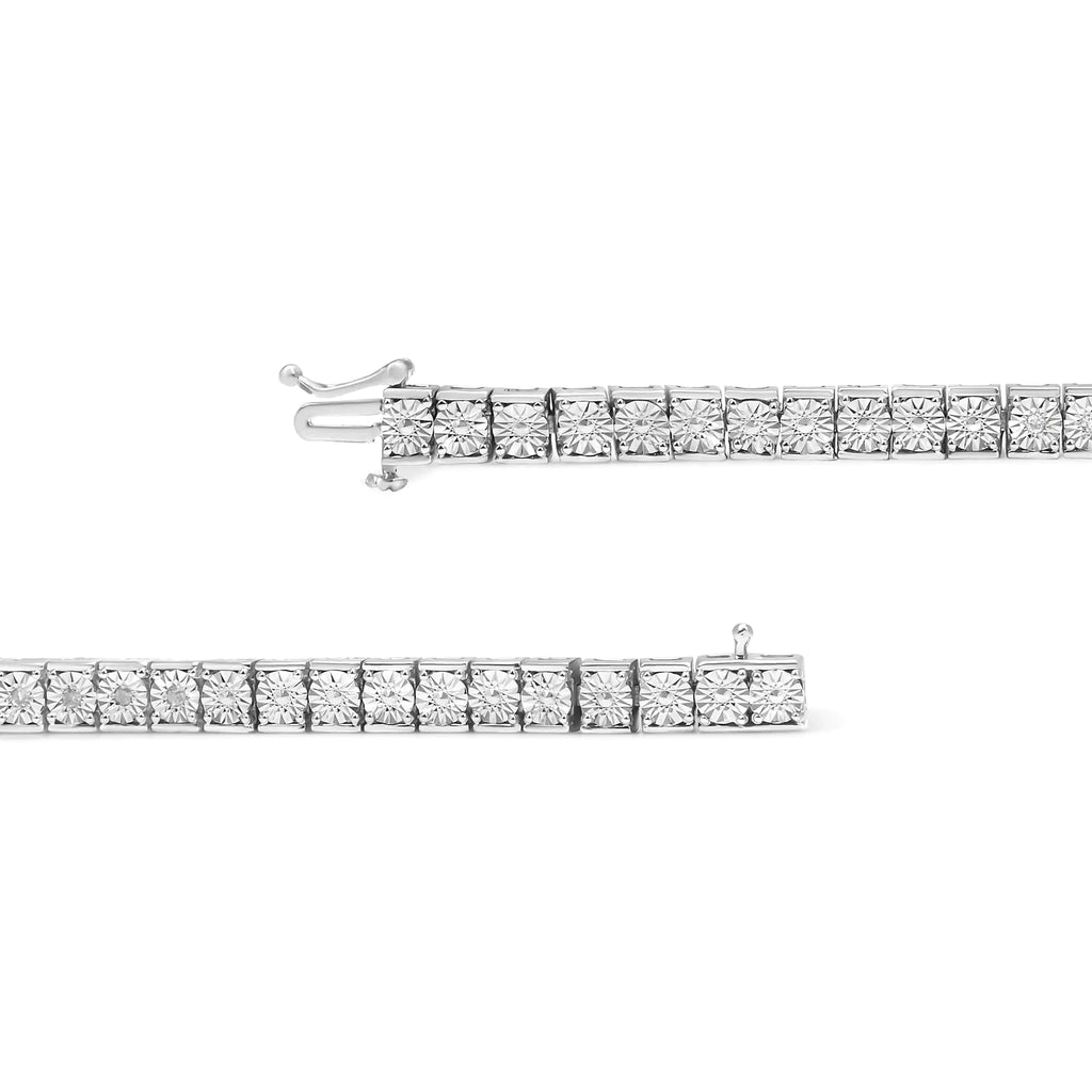 Bracelet tennis en argent sterling 925 1/4 ct avec diamants et perles alternés (couleur IJ, pureté I2-I3) - Taille 7,25"