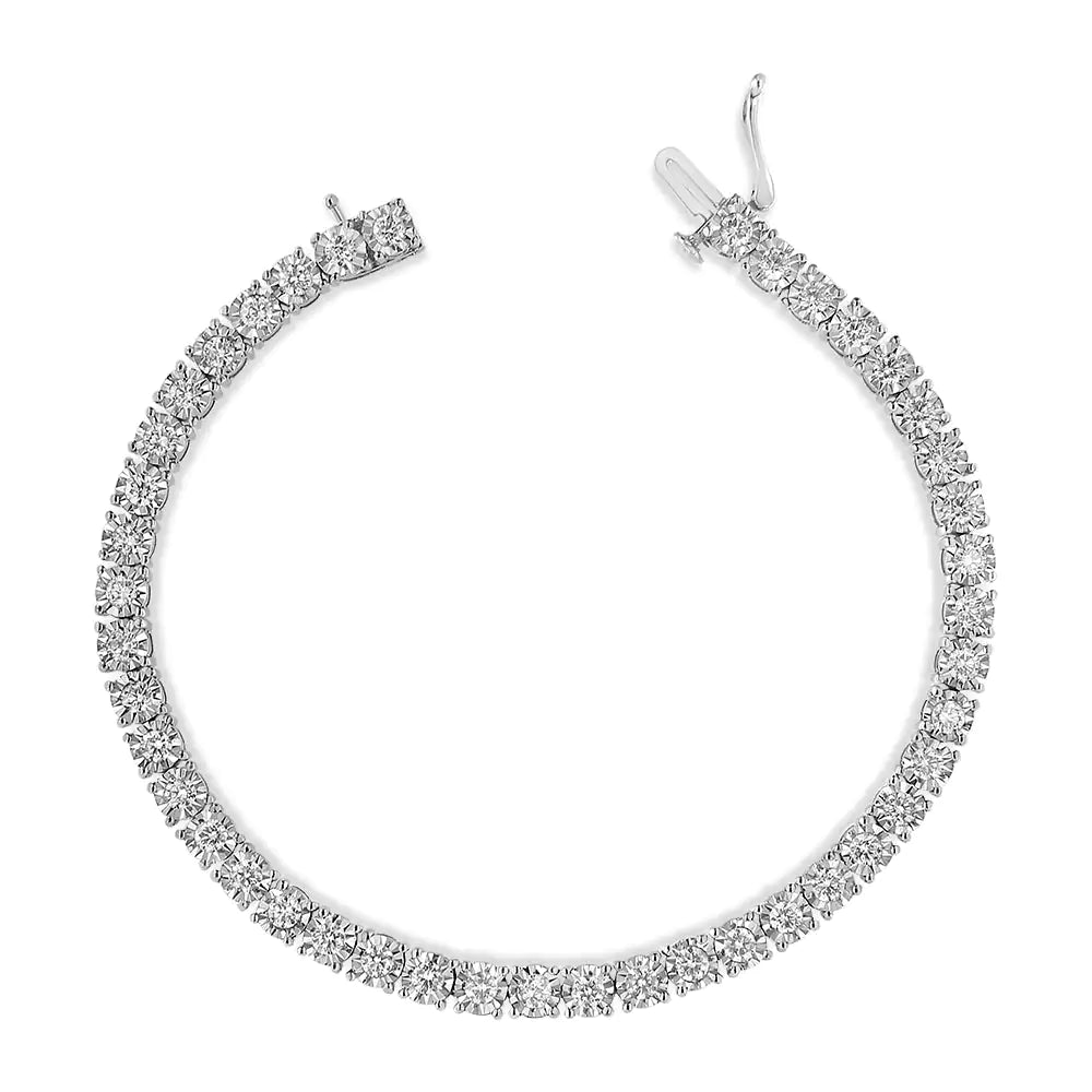 Pulsera de tenis con placa milagrosa engastada con ilusión de diamantes de 3,0 ct en plata esterlina 925 (color IJ, claridad I3) - 7"
