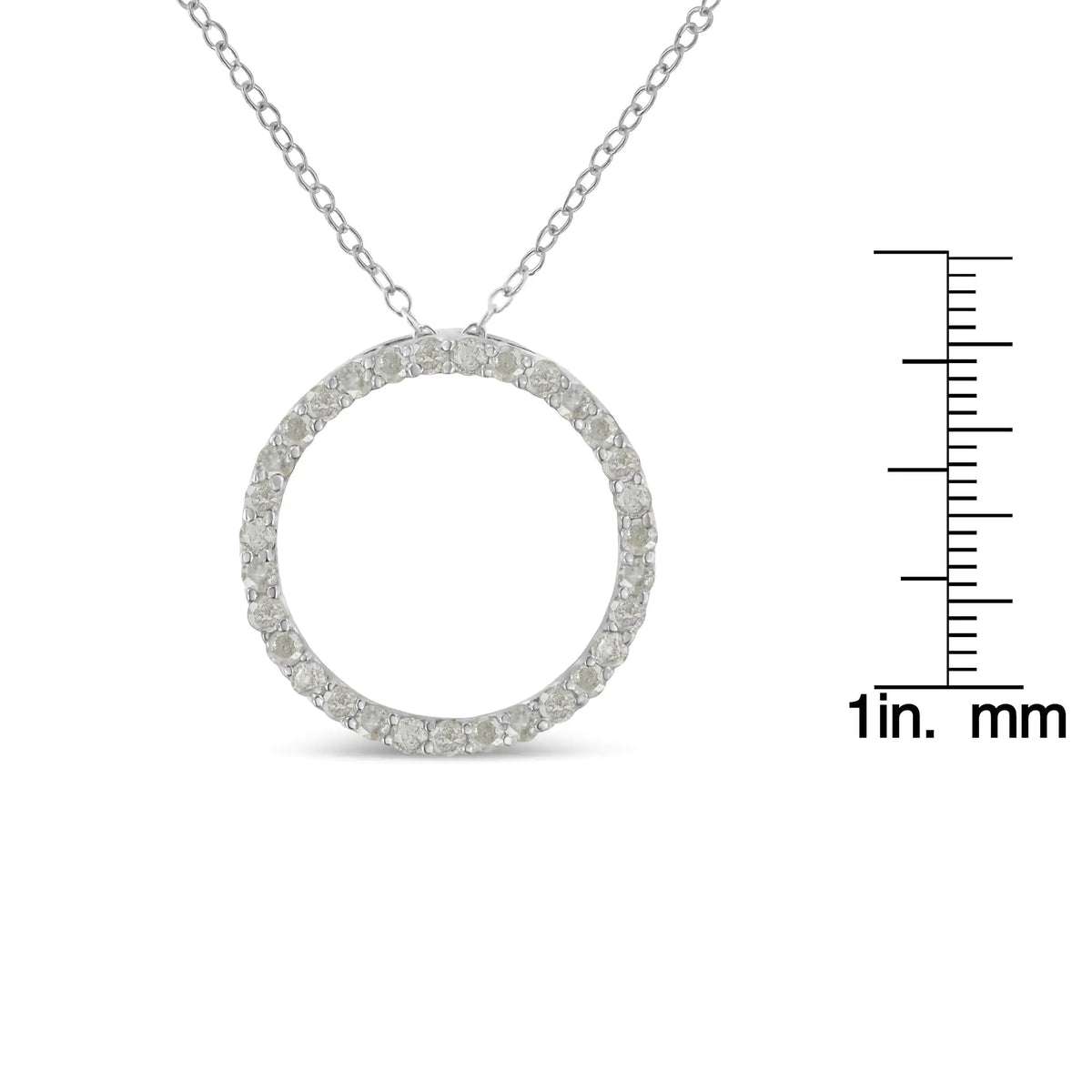 Collar con colgante de 18" con halo de diamantes de talla redonda de 3/4 quilates y círculo abierto en plata de ley 925 (color IJ, claridad I3)