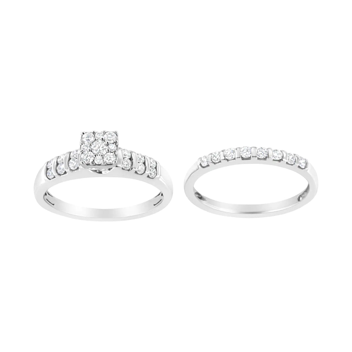 Anillo de compromiso y conjunto de banda con diamantes cultivados en laboratorio de 3/4 ct en plata esterlina 925 (color FG, claridad VS2-SI1)