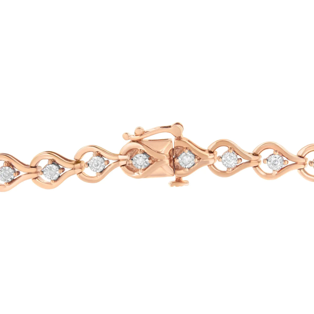 Pulsera de eslabones de 7" en forma de lágrima con diamantes de 1/4 ct engastados en forma de milagro en plata de ley 925 (color IJ, claridad I3)