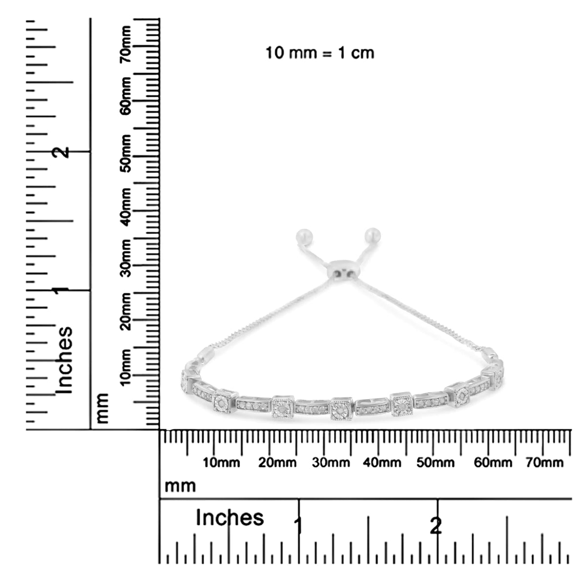 .925 Sterling Silver 1/4 Cttw Diamond 4”-10” Adjustable Bolo Alternating Square and Rectangle Bolo Bracelet (I-J Color, I3 Clarity)