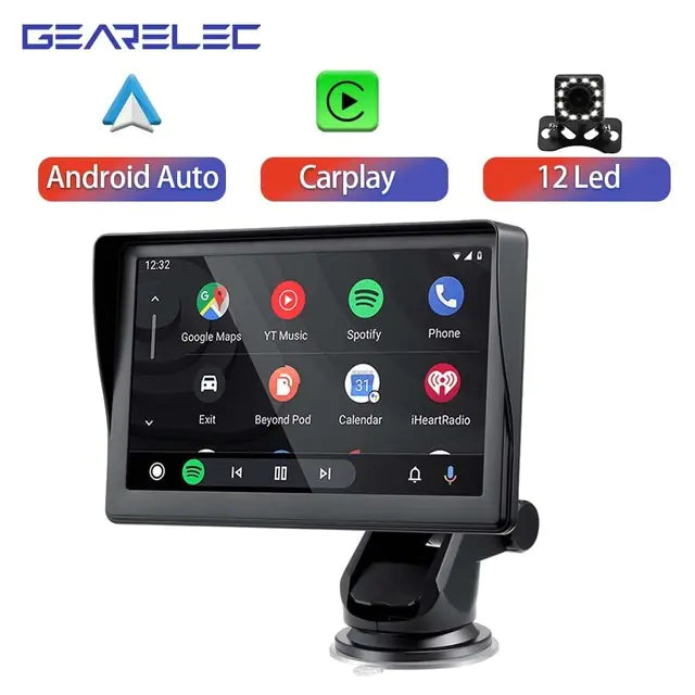 Reproductor multimedia de vídeo y radio universal para coche de 7 pulgadas con Apple CarPlay y Android Auto inalámbricos portátiles