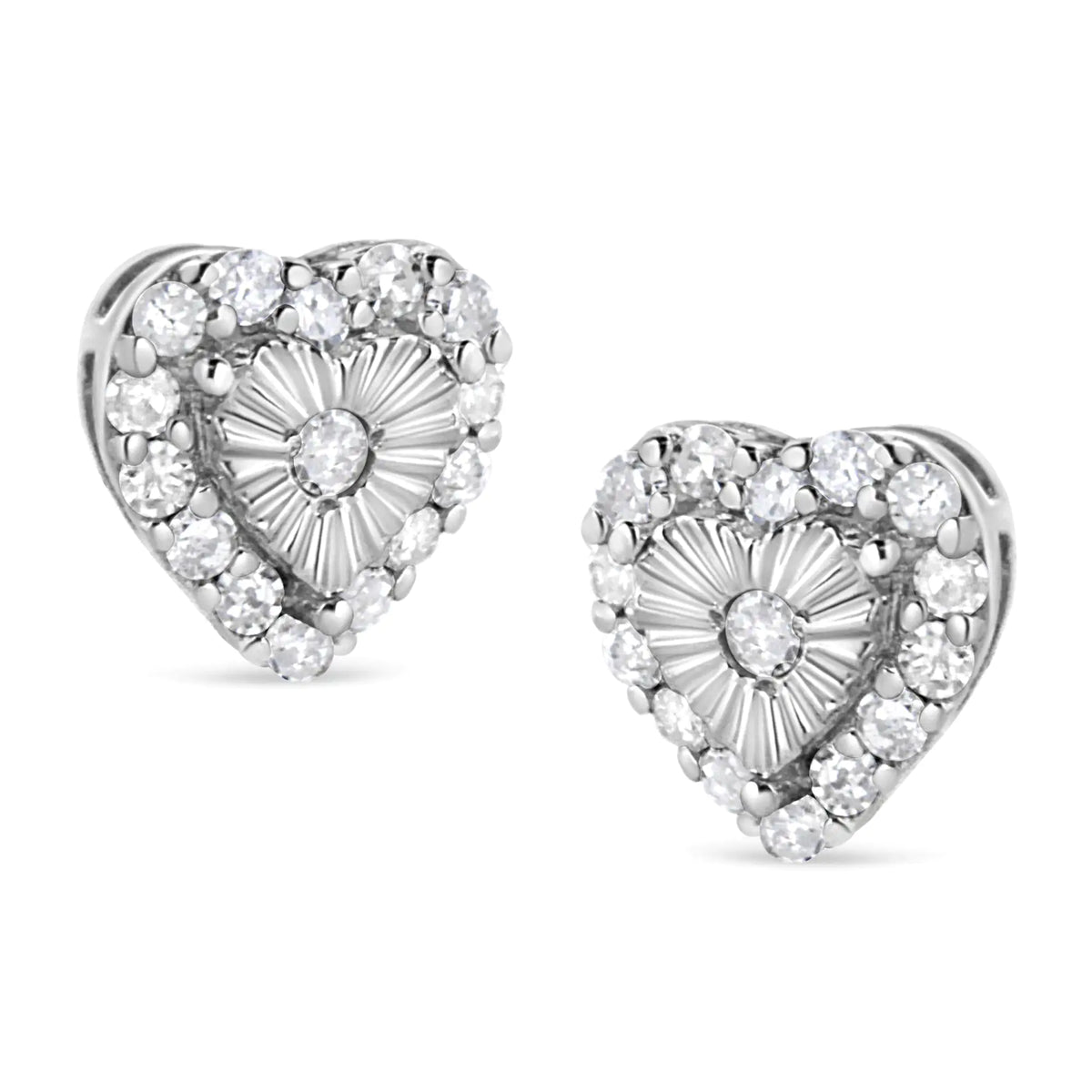.925 Sterling Silver 1/3 Cttw Miracle Set Round-Cut Diamond Heart Stud Earring (I-J Color, I2-I3 Clarity)