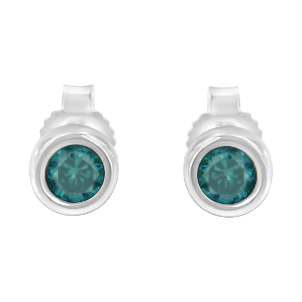Aros con bisel de diamantes azules de talla brillante de 1/5 ct en plata esterlina 925 (color elegante, claridad I2-I3)